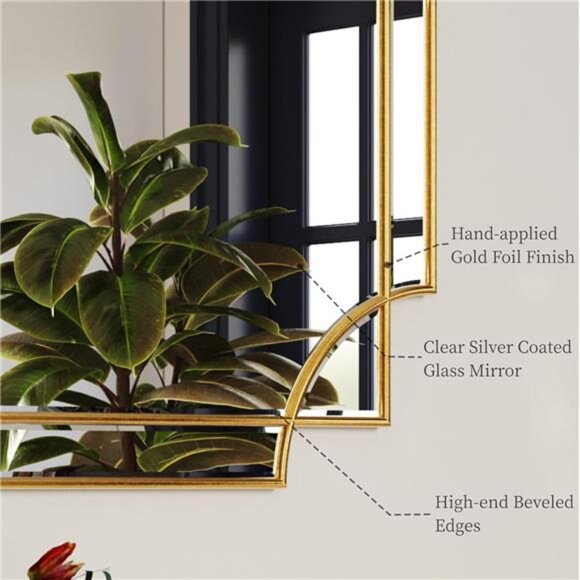 Gold Traditional Mirror for Wall, Art Decorative Beveled Full Length Mirror - Picture 6 of 7